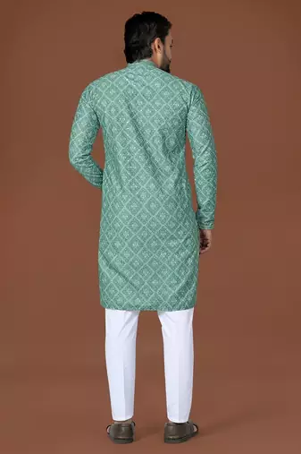 Sea green lucknowi silk straight kurta