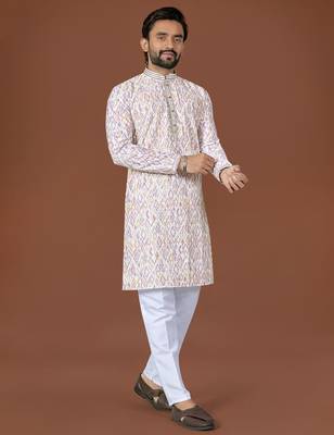 White lucknowi silk straight kurta 1
