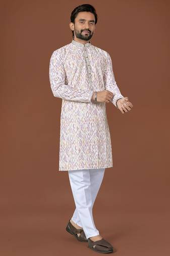 White lucknowi silk straight kurta