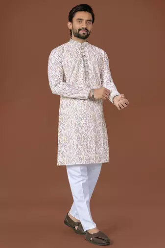 White lucknowi silk straight kurta