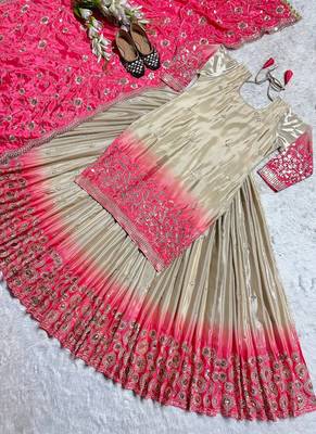 Beige & Pink Ombre Embroidered Lehenga Choli Set for Bridal and Festive Occasions 4