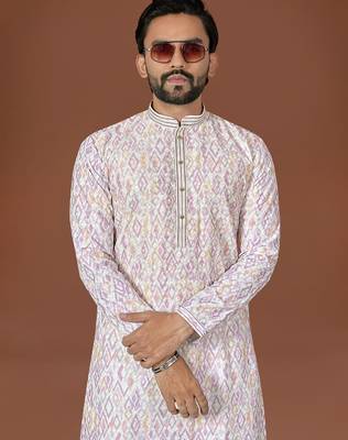 White lucknowi silk straight kurta 2