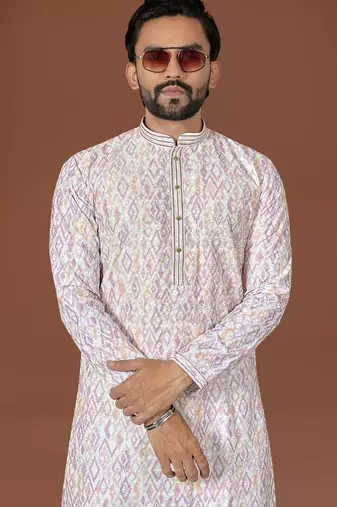 White lucknowi silk straight kurta