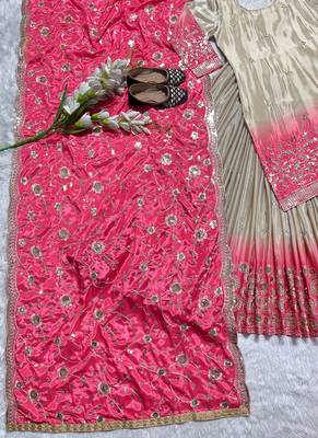 Beige & Pink Ombre Embroidered Lehenga Choli Set for Bridal and Festive Occasions 5