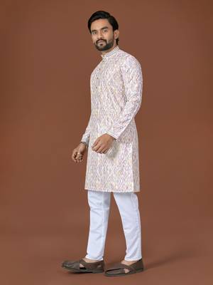 White lucknowi silk straight kurta 3