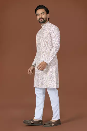 White lucknowi silk straight kurta