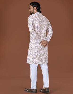 White lucknowi silk straight kurta 4