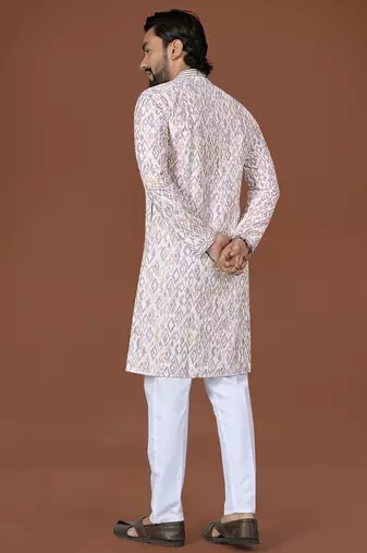 White lucknowi silk straight kurta