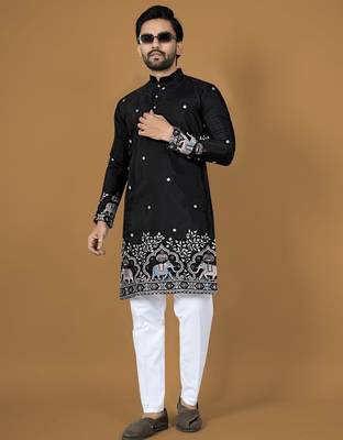 black embroidery silk straight kurta 1