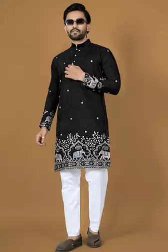 Black embroidery silk straight kurta