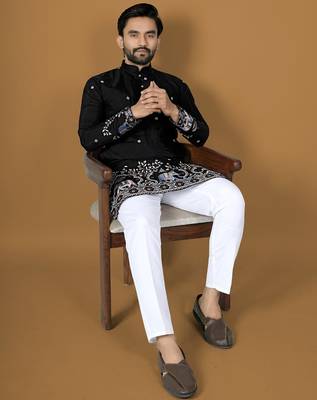 black embroidery silk straight kurta 2