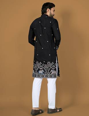 black embroidery silk straight kurta 3