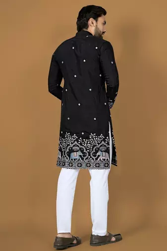 black embroidery silk straight kurta