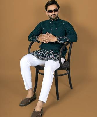 D green embroidery silk straight kurta 2