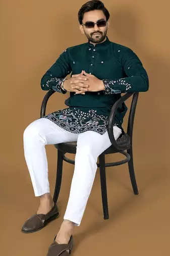 D green embroidery silk straight kurta