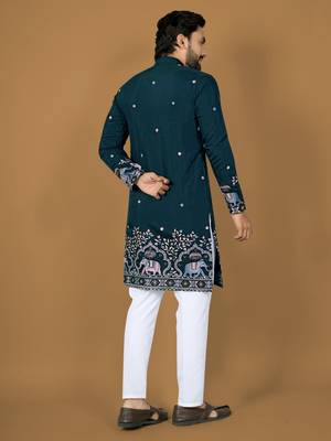 D green embroidery silk straight kurta 3