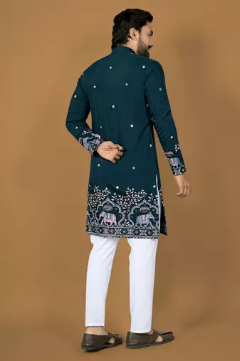 D green embroidery silk straight kurta