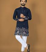 Navy embroidery silk straight kurta