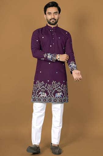 Purple embroidery silk straight kurta