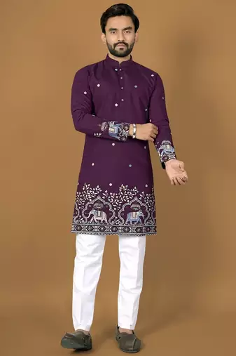 Purple embroidery silk straight kurta