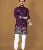 Purple embroidery silk straight kurta