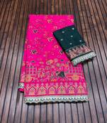Rani Pink Color Zari Weaving Embroidery Lace Pashmina Silk Blend  Saree 