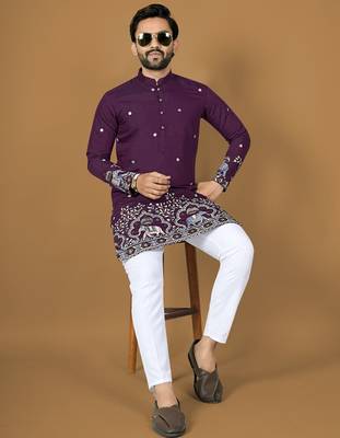 Purple embroidery silk straight kurta 2