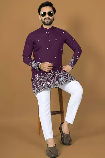 Purple embroidery silk straight kurta