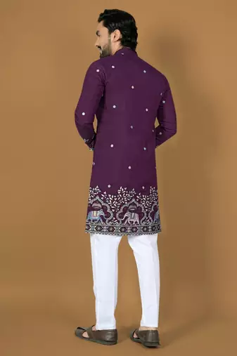 Purple embroidery silk straight kurta