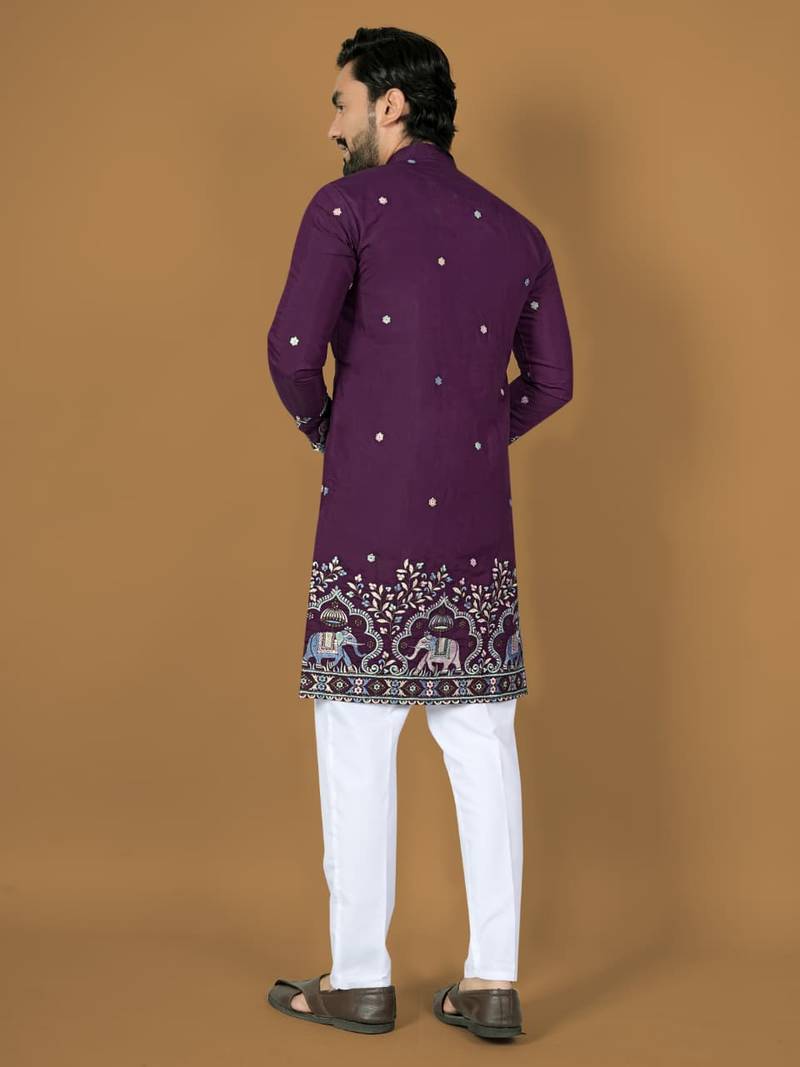 Purple embroidery silk straight kurta