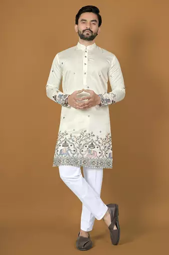 White embroidery silk straight kurta