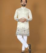 White embroidery silk straight kurta