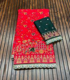 Red Color Zari Weaving Embroidery Lace Pashmina Silk Blend  Saree 