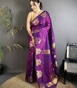 purple soft silk blend mofits zari weaving banarasi saree with unique border