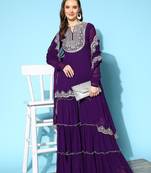 Malaika arora purple ethnic motifs thread work kurta with sharara & dupatta