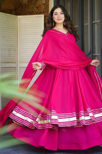 Hot pink georgette palazzo set for women – gotta patti work