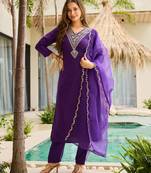 Embroidered rayon readymade salwar kameez in violet