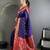 royal blue soft silk blend intricate motifs zari weaving banarasi saree with contrast weaving border