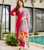 Rayon embroidered rani pink trendy salwar kameez