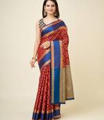 red lichi silk blend woven design jacquard weaving kanchipuram saree