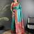 teal blue soft silk blend intricate motifs zari weaving banarasi saree with contrast weaving border