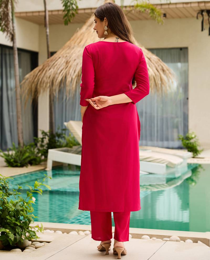 Rayon embroidered rani pink trendy salwar kameez