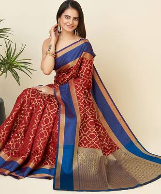 red lichi silk blend woven design jacquard weaving kanchipuram saree 4