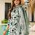 White & green silk blend floral printed kurta pant set with dupatta for festive wear