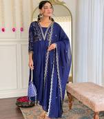 Navy blue embroidered vichitra silk reception salwar kameez