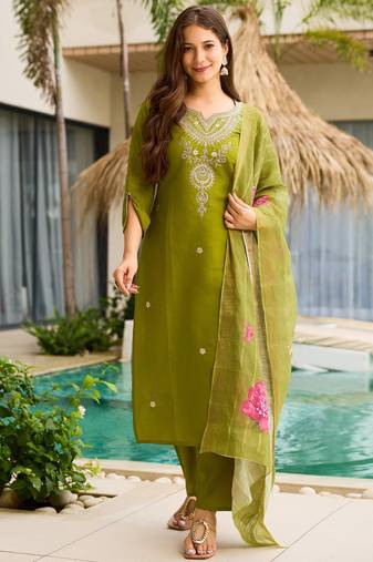Viscose mehendi green embroidered designer salwar kameez