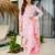 White & pink silk blend floral printed kurta pant set with dupatta for festive wear