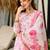 White & pink silk blend floral printed kurta pant set with dupatta for festive wear