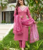 Embroidered work rayon readymade salwar suit in gajri for women