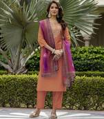 Rayon orange embroidered readymade salwar kameez